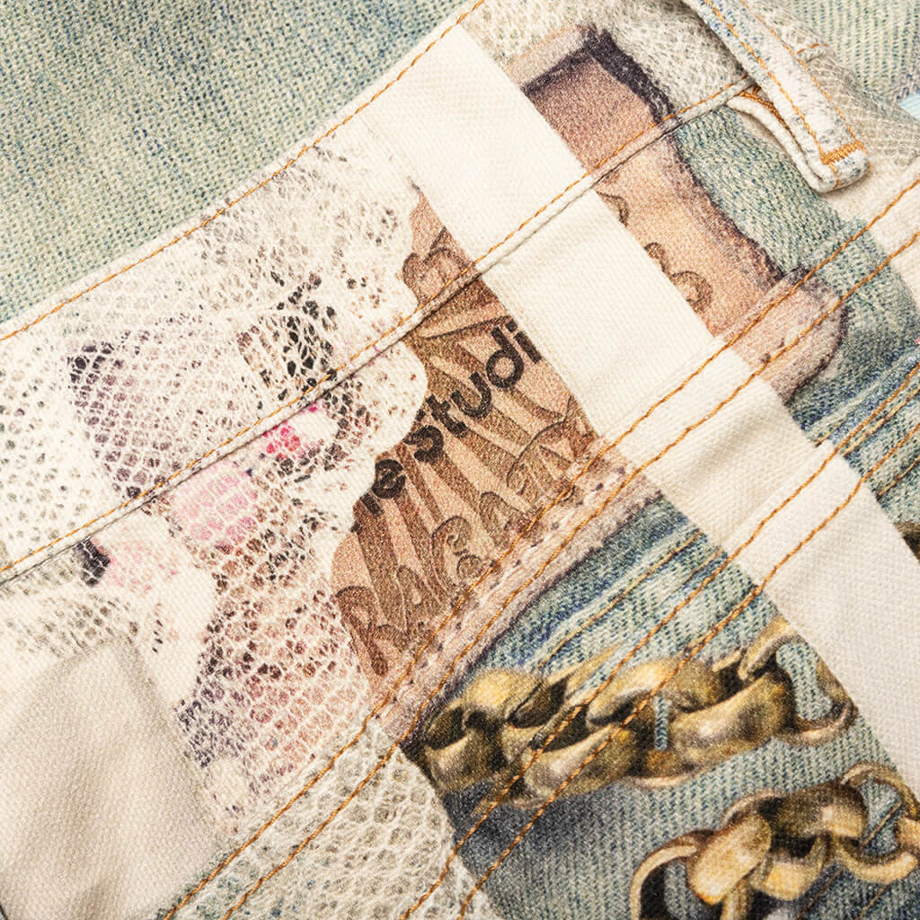1981 Loose Fit Trompe-l’oeil Print Denim - White/Green - Image 5