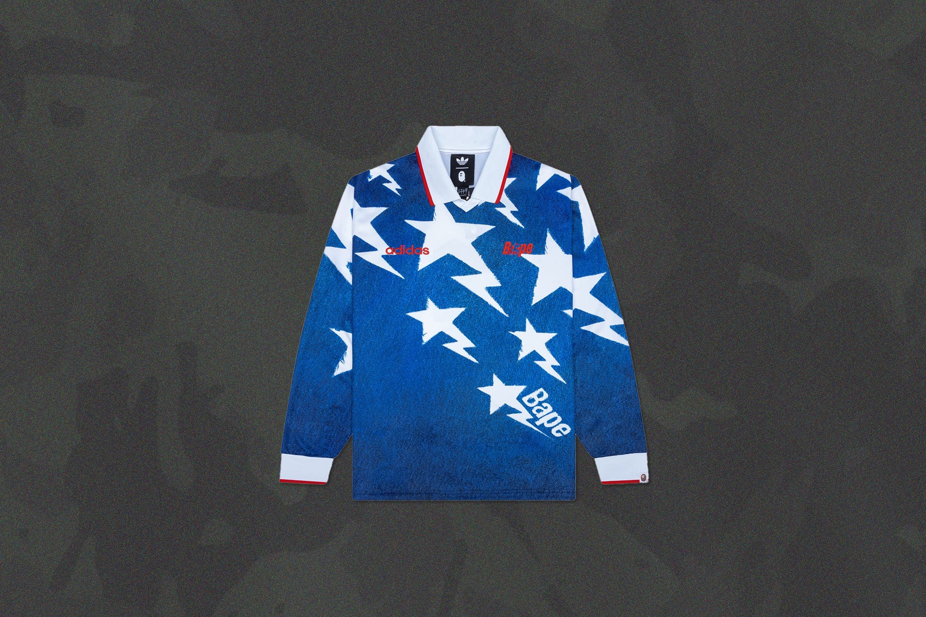 Adidas x BAPE L/S Star Jersey - Medium Blue Denim - Image 6