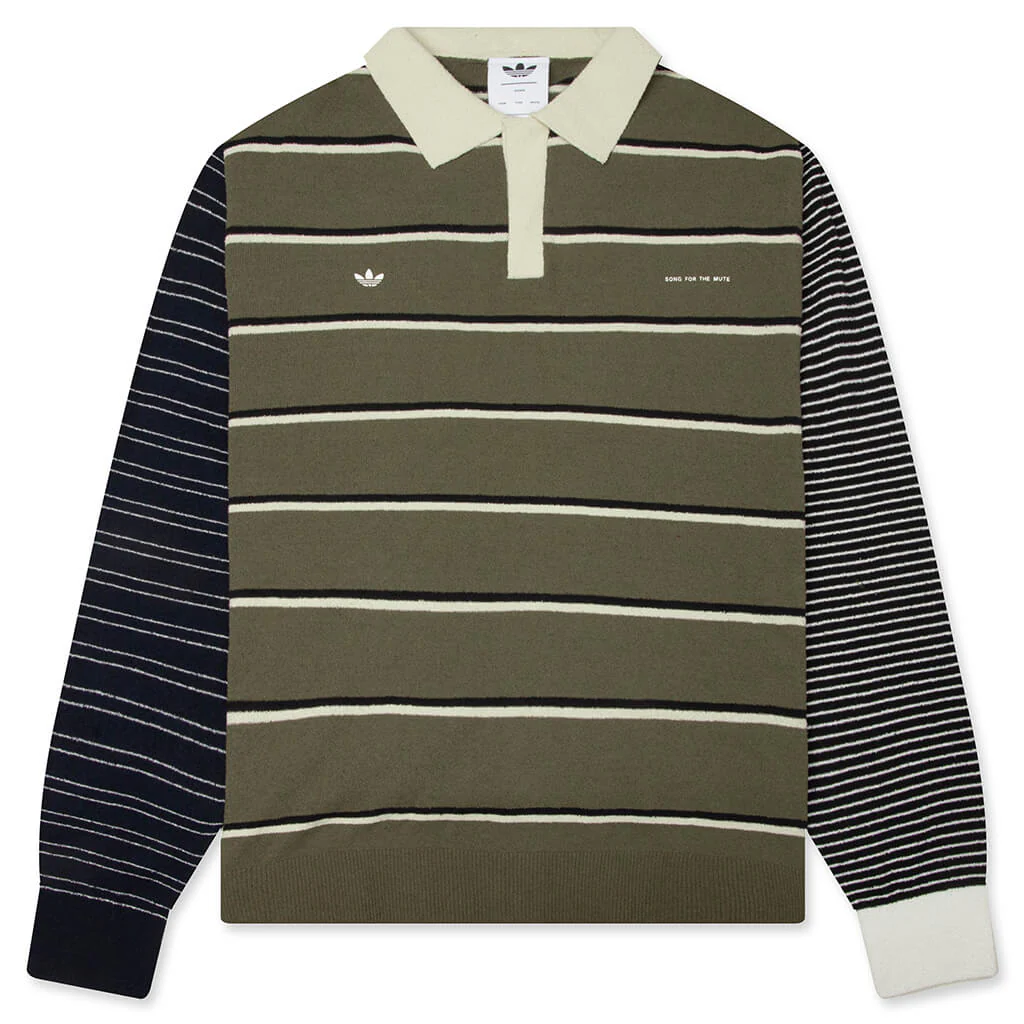Adidas Originals x Song for the Mute 007 Long Sleeve Polo - Olive Strata/Alumina/Black