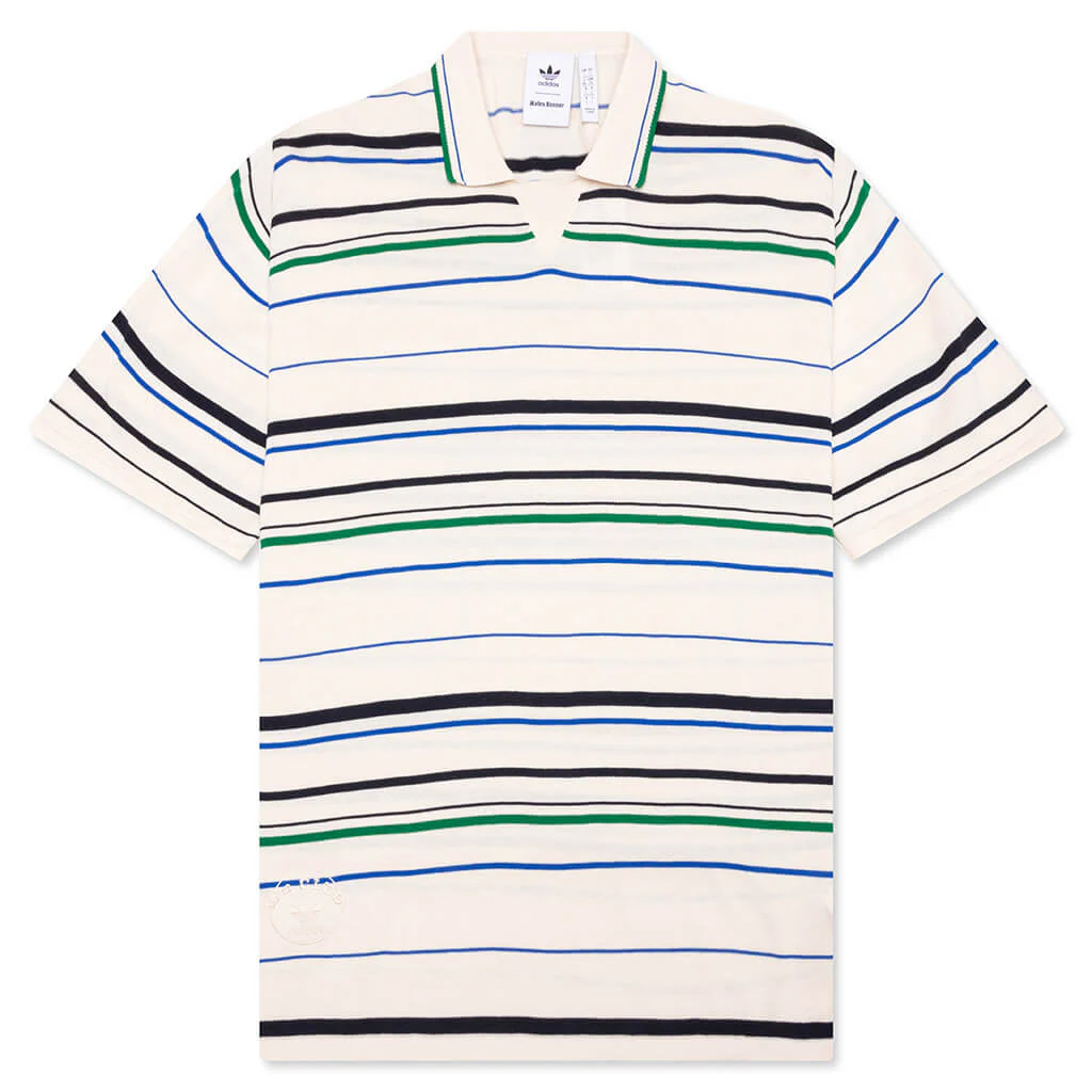 Adidas x Wales Bonner Knit Polo - Wonder White/Green/Blue Bird