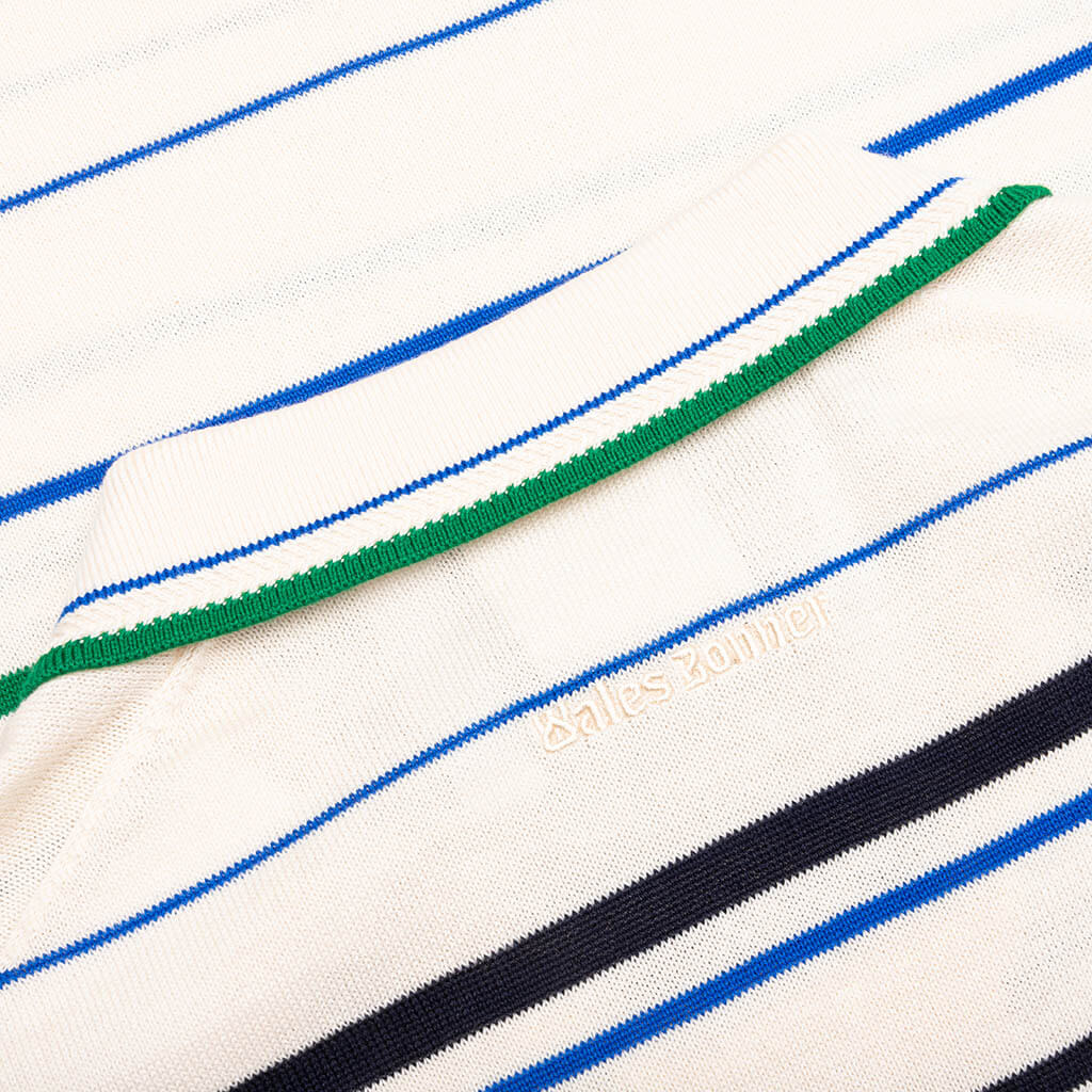 Adidas x Wales Bonner Knit Polo - Wonder White/Green/Blue Bird - Image 3