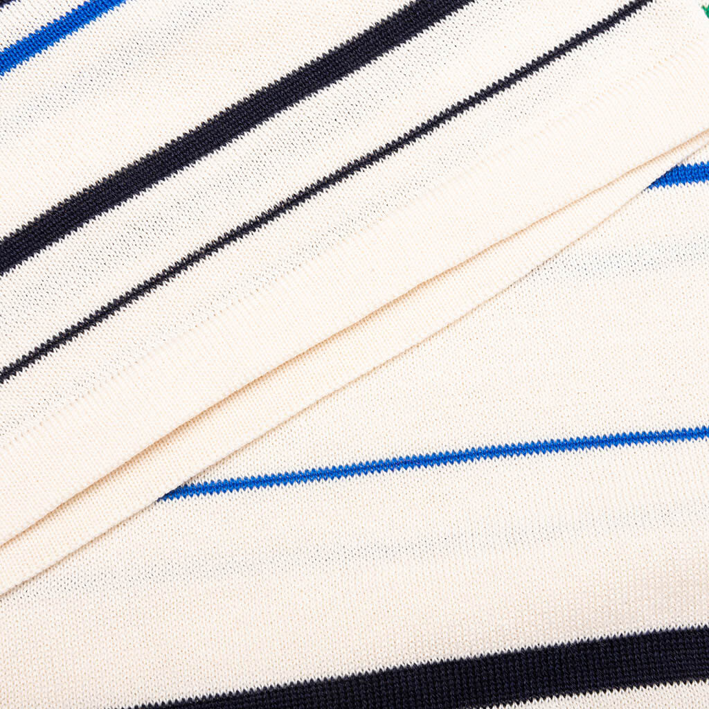 Adidas x Wales Bonner Knit Polo - Wonder White/Green/Blue Bird - Image 5