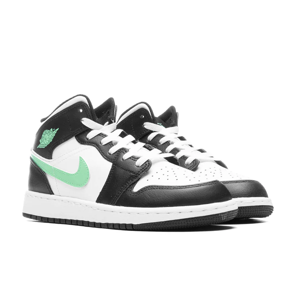 Air Jordan 1 Mid (GS) - White/Green Glow/Black - Image 2