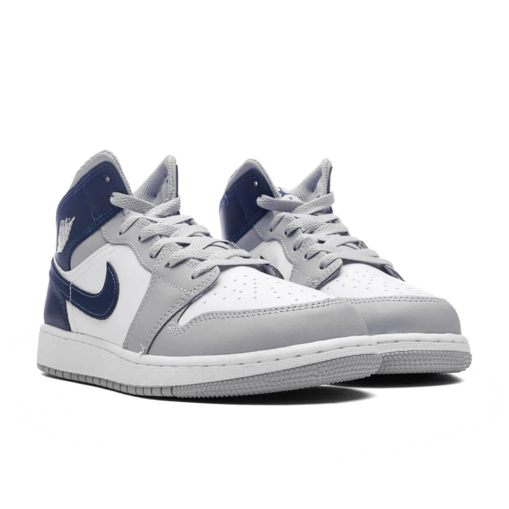 Air Jordan 1 Mid (GS) - White/Midnight Navy/Wolf Grey - Image 2