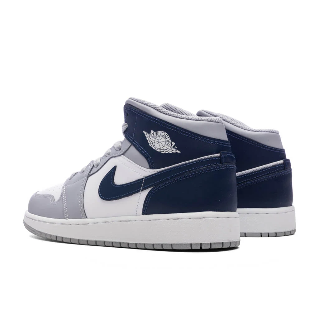 Air Jordan 1 Mid (GS) - White/Midnight Navy/Wolf Grey - Image 3