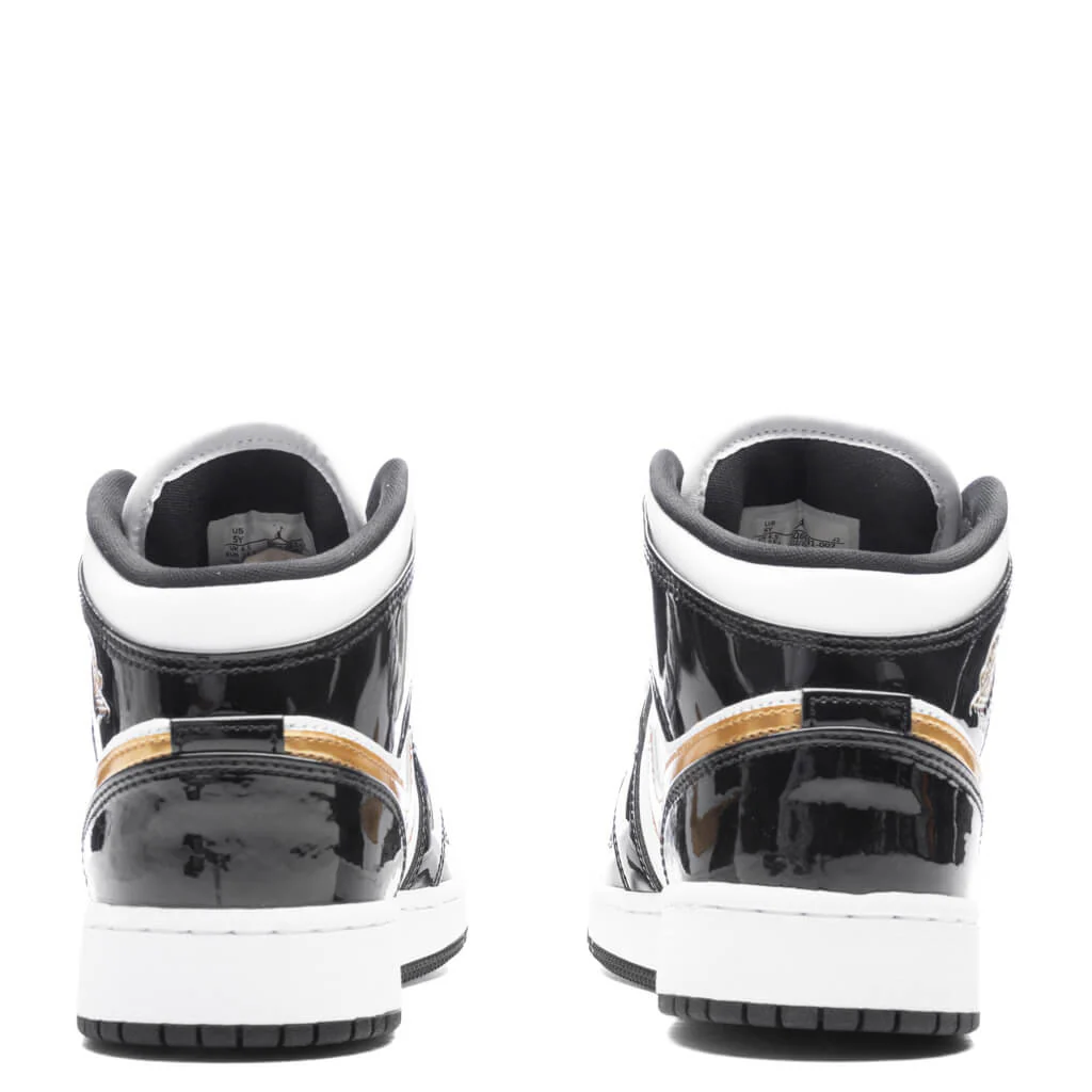 Air Jordan 1 Mid SE (GS) 'Black Gold' - Black/Metallic Gold/White - Image 4