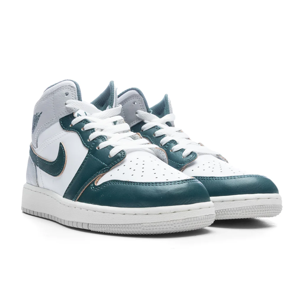 Air Jordan 1 Mid SE (GS) - White/Oxidized Green/Sail/Neutral Grey - Image 2