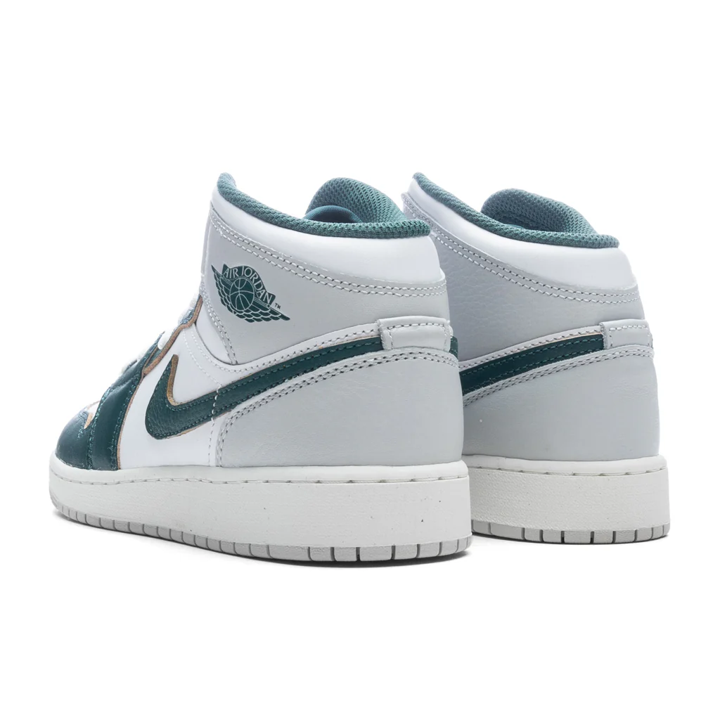 Air Jordan 1 Mid SE (GS) - White/Oxidized Green/Sail/Neutral Grey - Image 3
