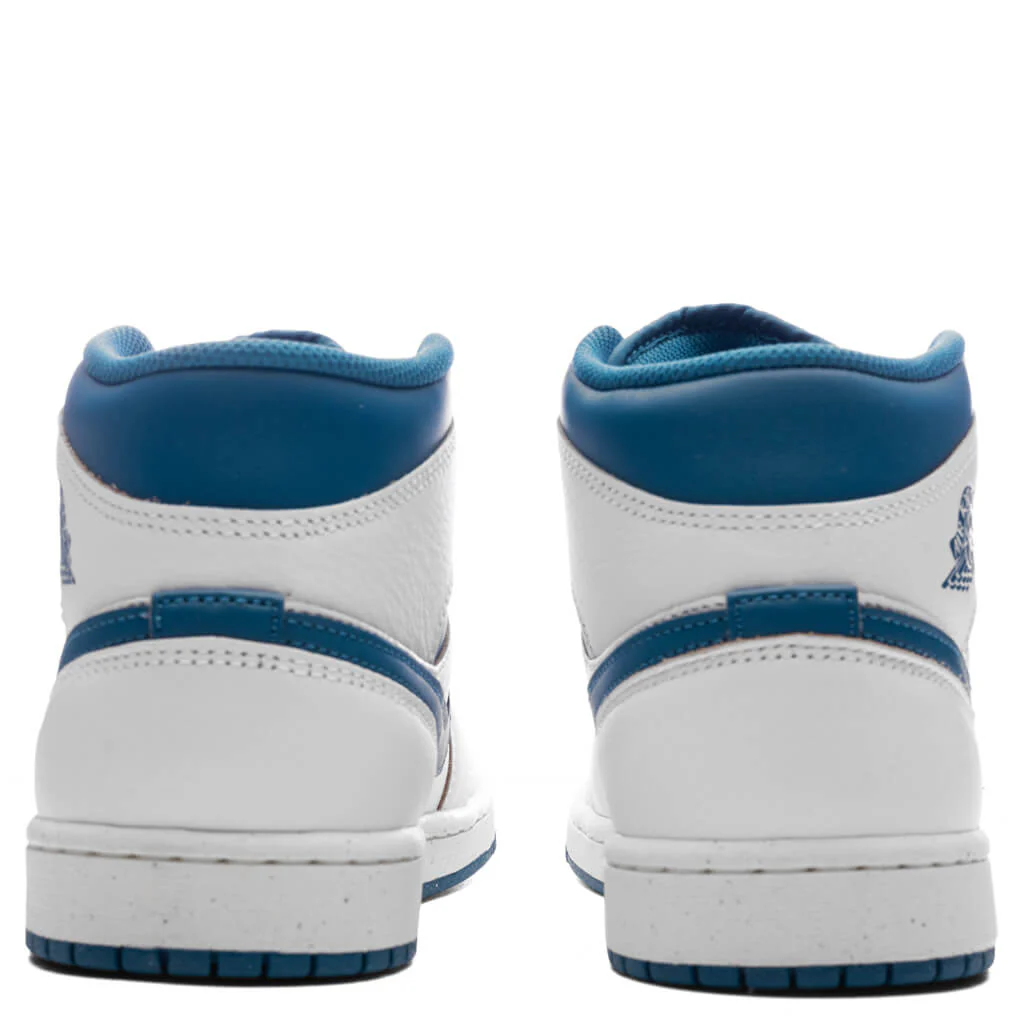 Air Jordan 1 Mid SE - White/Industrial Blue/Sail - Image 4