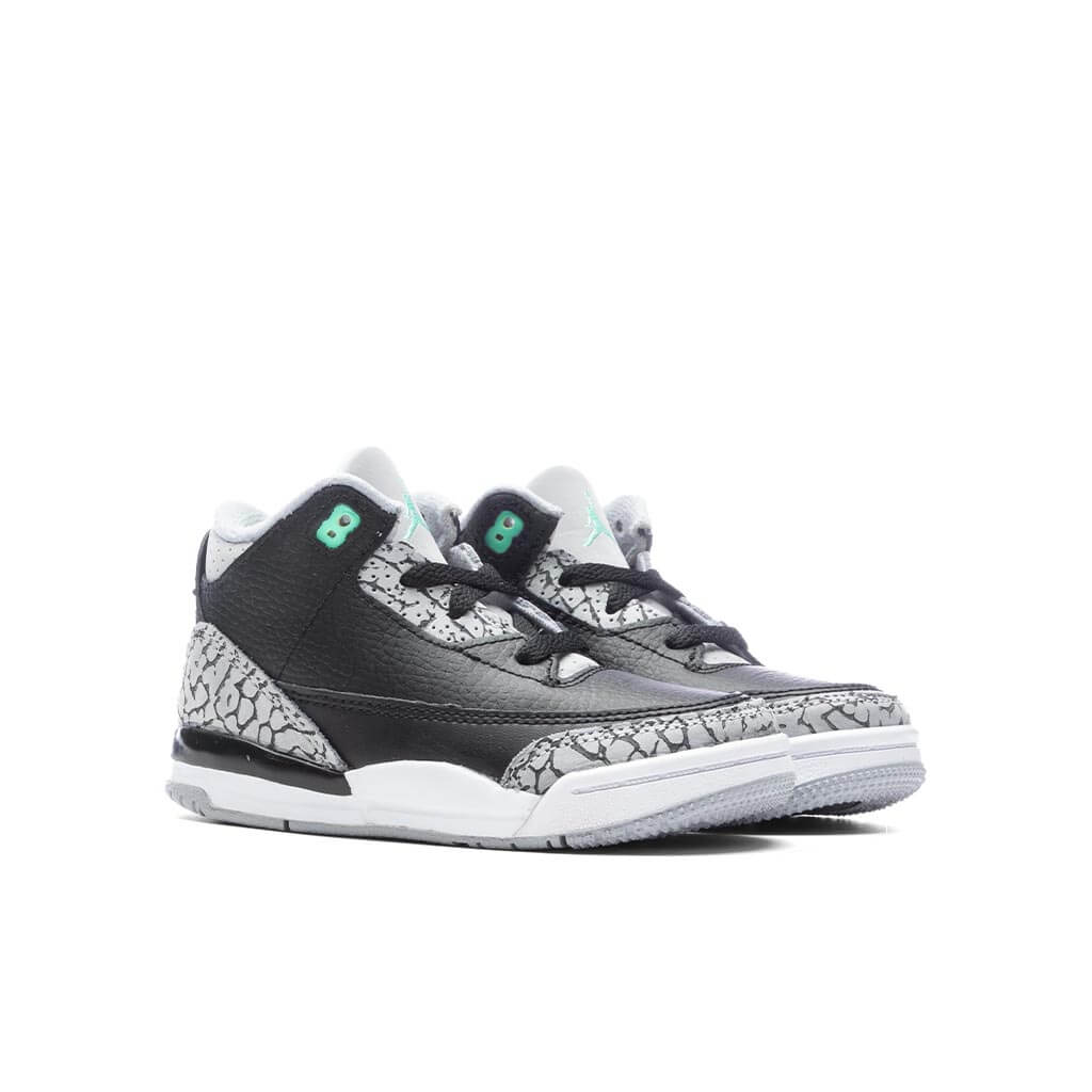 Air Jordan 3 Retro 'Green Glow' (TD) - Black/Green Glow/Wolf Grey - Image 2