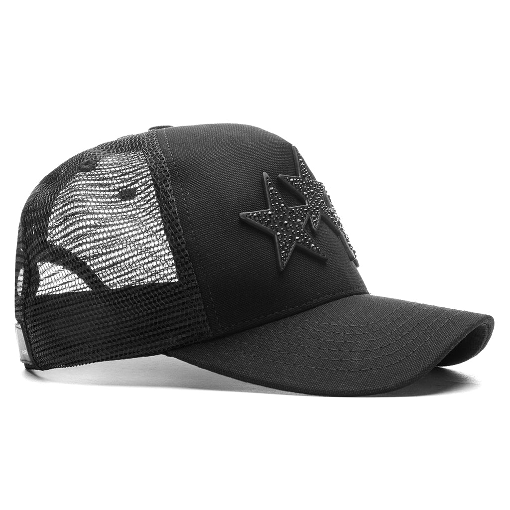 Crystal 3 Star Trucker Hat - Black/Black - Image 3