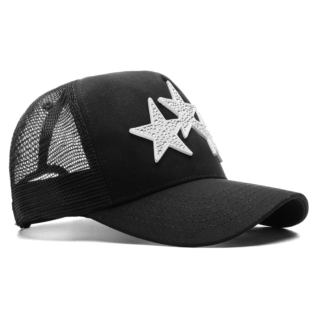 Crystal 3 Star Trucker Hat - Black/White - Image 3