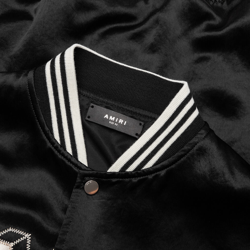 Satin Cropped Varsity Jacket - Black - Image 3