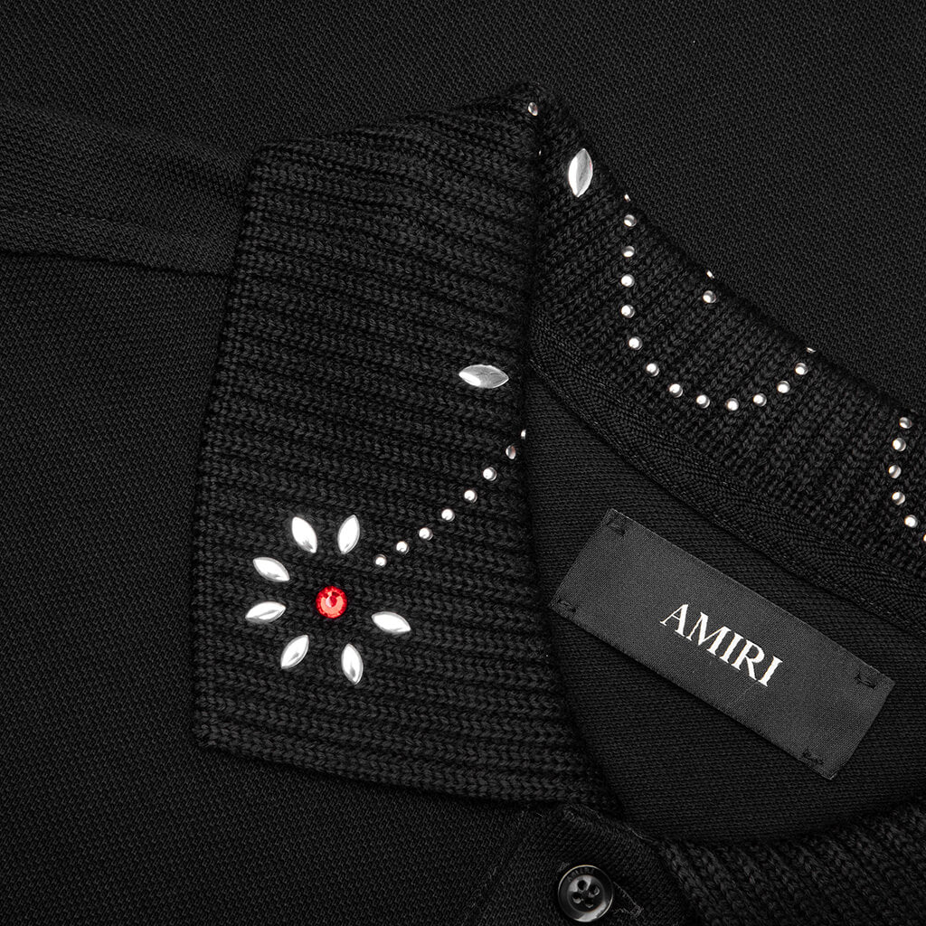 Stud Collar Oversized Polo - Black - Image 3