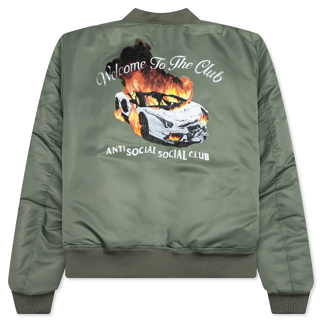 Welcome To The Club Ma-1 Jacket - Olive - Image 2