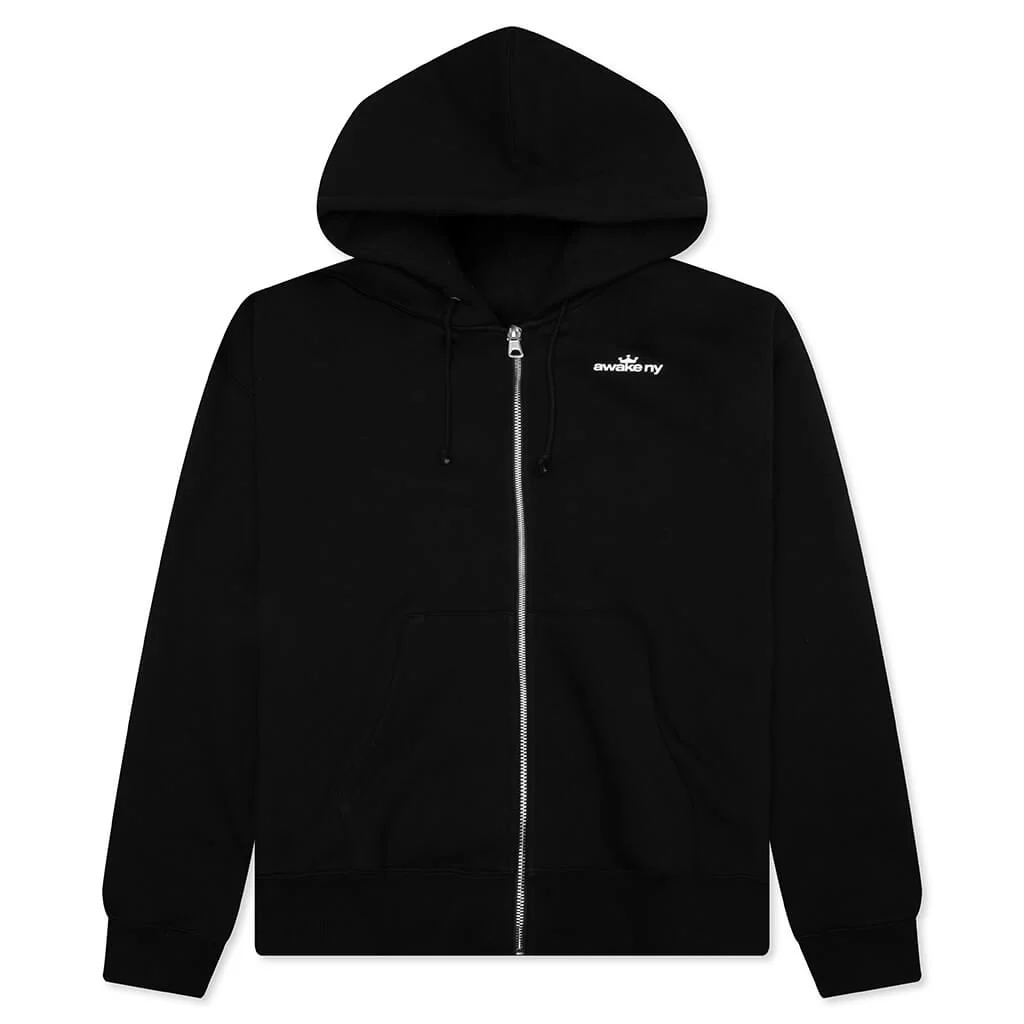 Crown Logo Full-Zip Hoodie - Black