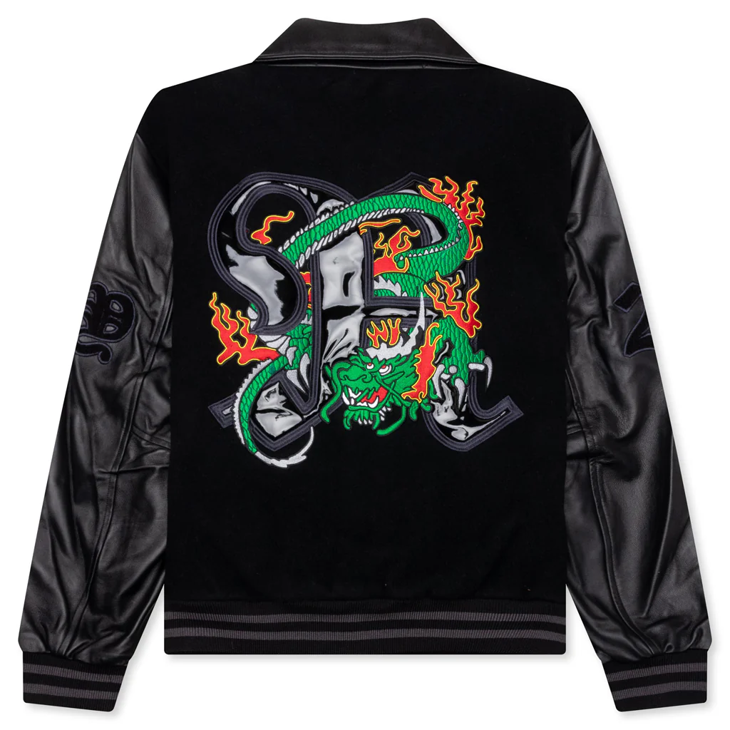 Dragon Embroidered Varsity Jacket - Black - Image 2