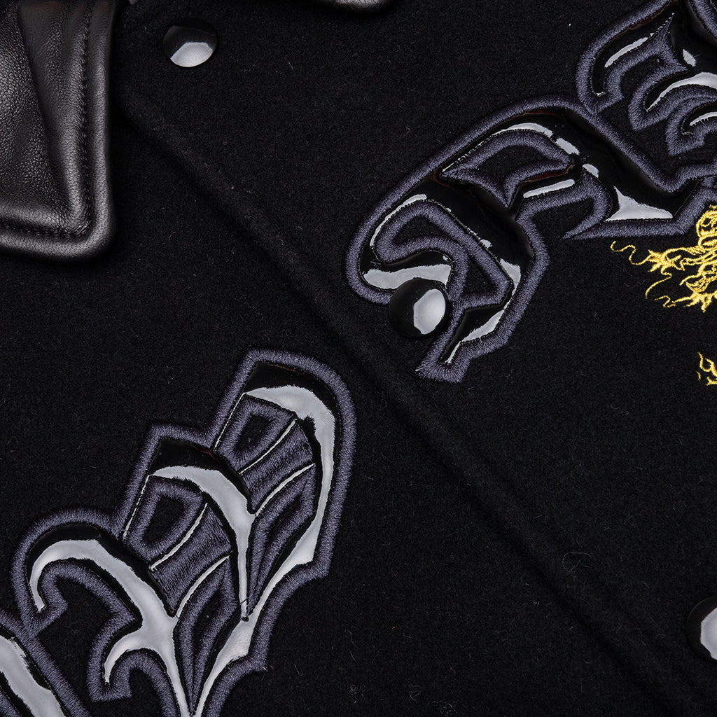 Dragon Embroidered Varsity Jacket - Black - Image 3