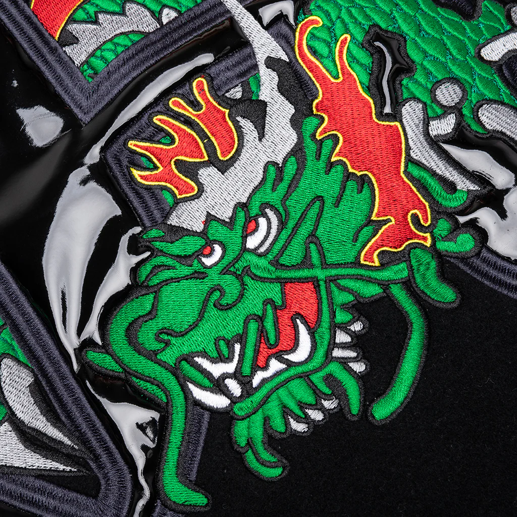 Dragon Embroidered Varsity Jacket - Black - Image 5