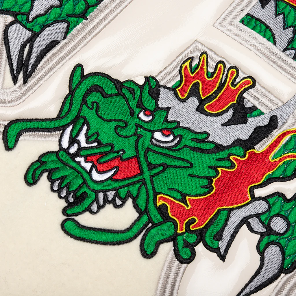 Dragon Embroidered Varsity Jacket - Off White - Image 5