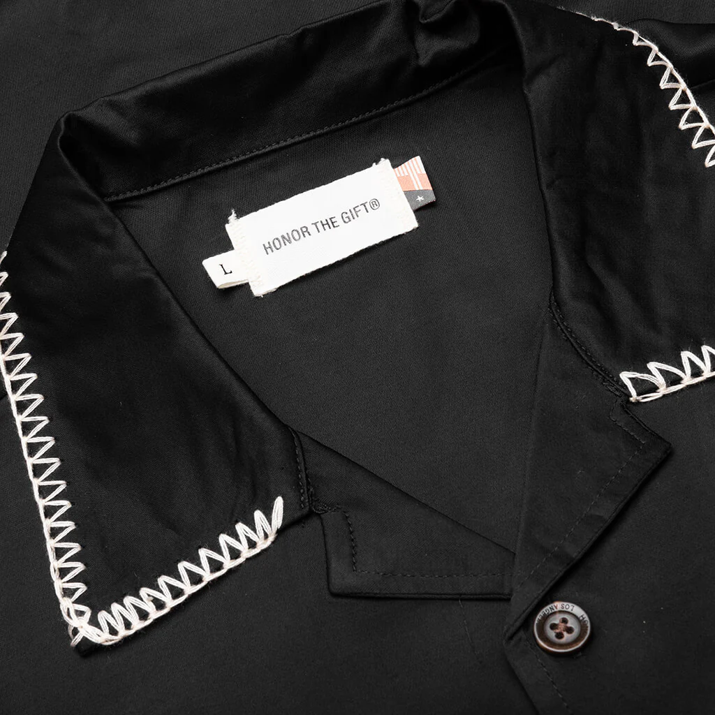 B-Summer Blanket Stitch Woven Shirt - Black - Image 3