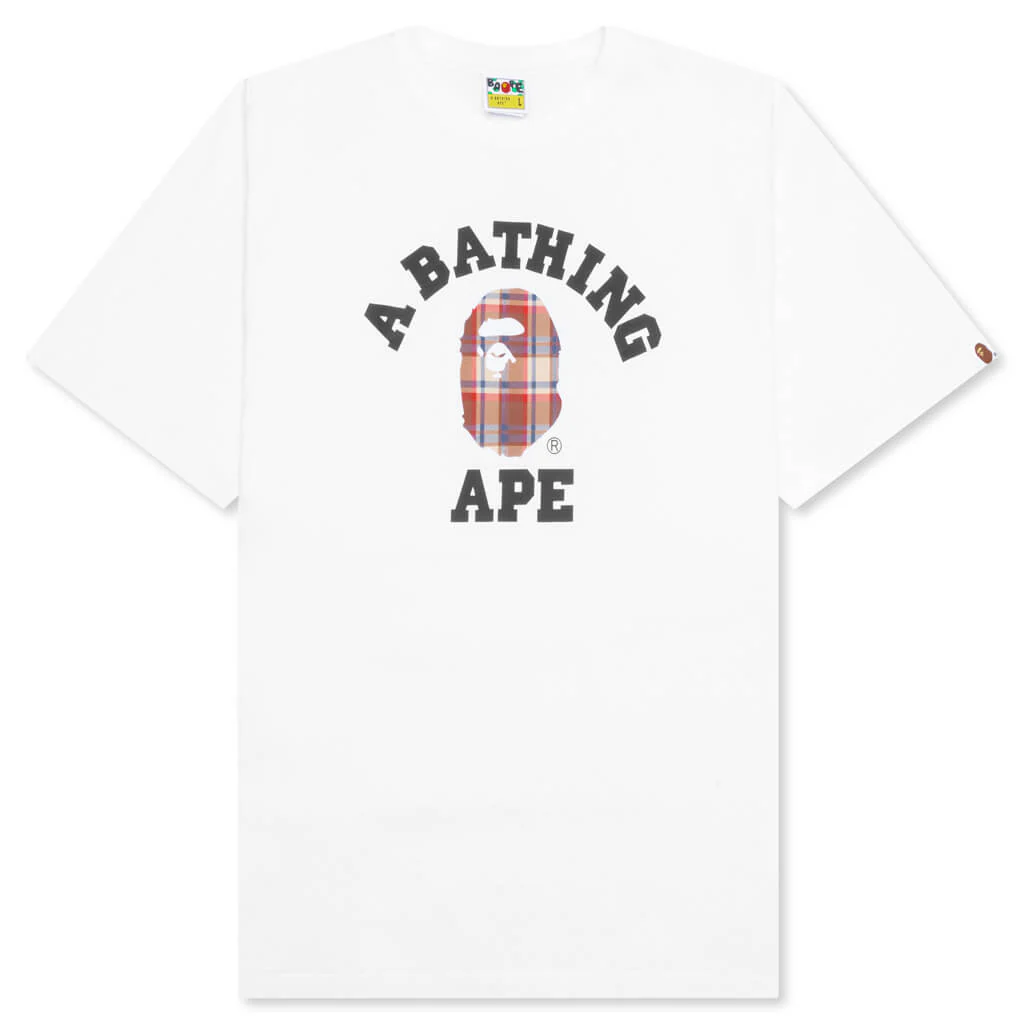 Bape Check College Tee - White