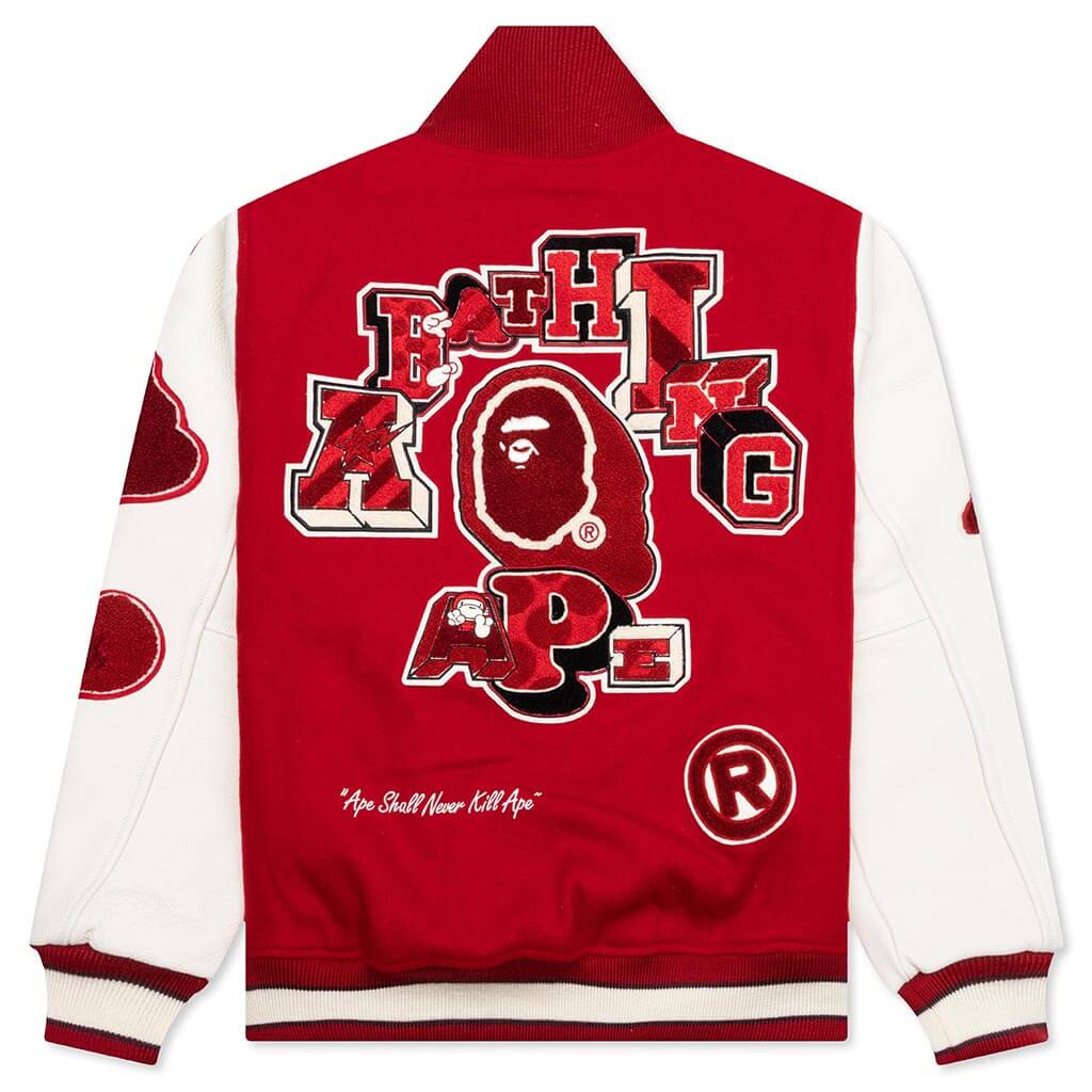 Bape Multi Motif Varsity Jacket - Red - Image 2