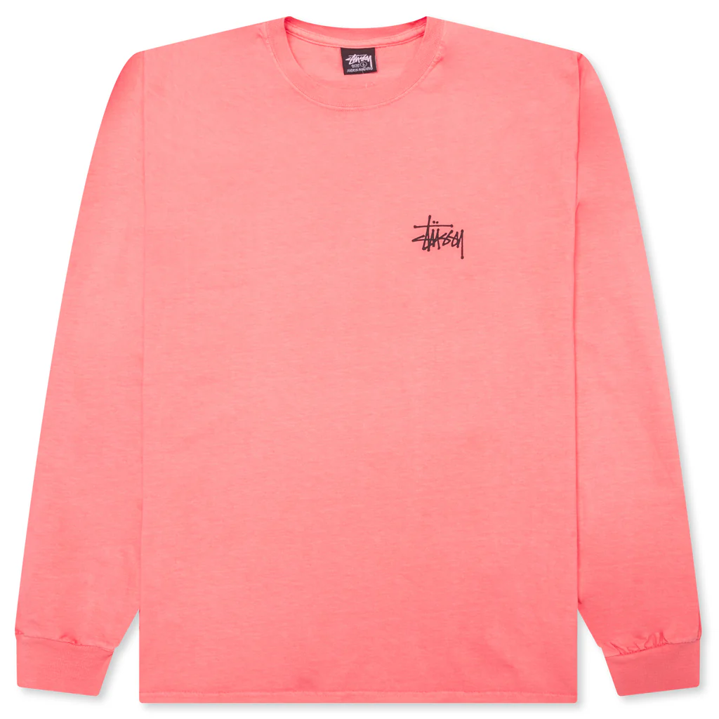 Basic Stussy Pigment Dyed L/S Tee - Coral