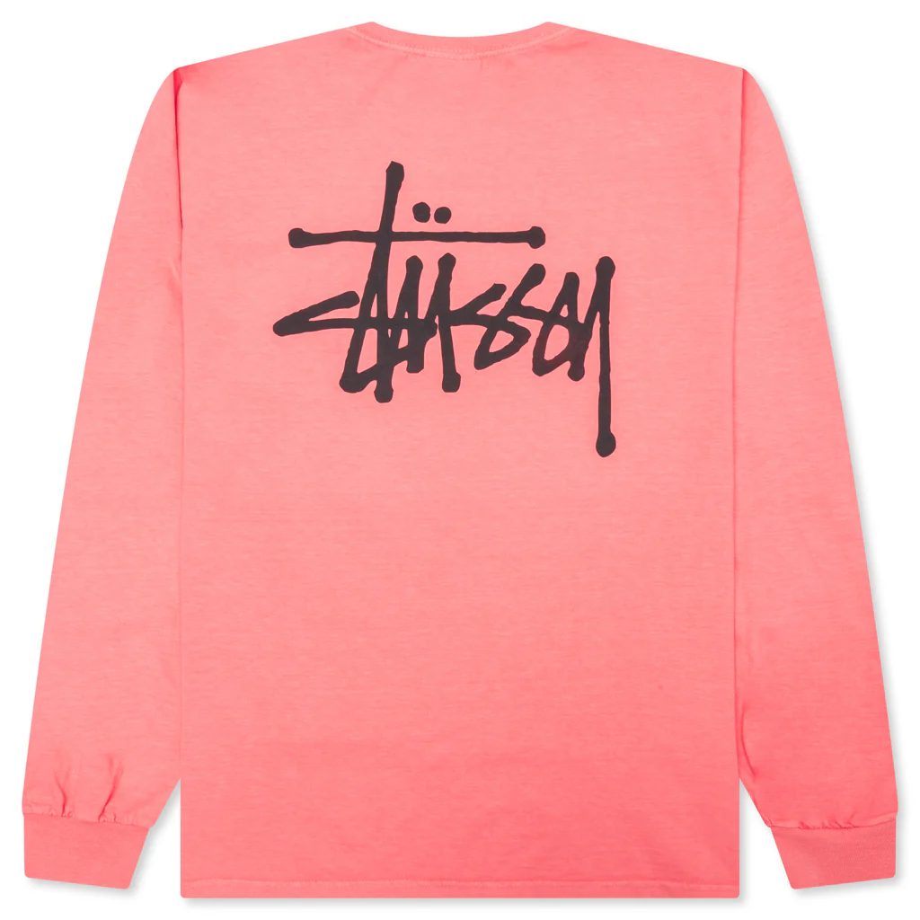 Basic Stussy Pigment Dyed L/S Tee - Coral - Image 2