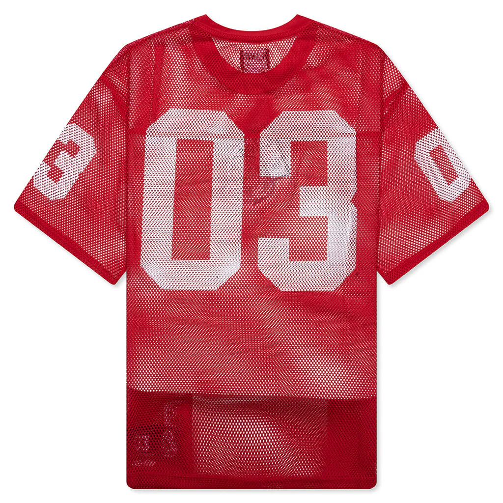 Varsity S/S Crop Fit Knit Football Jersey - Red - Image 2
