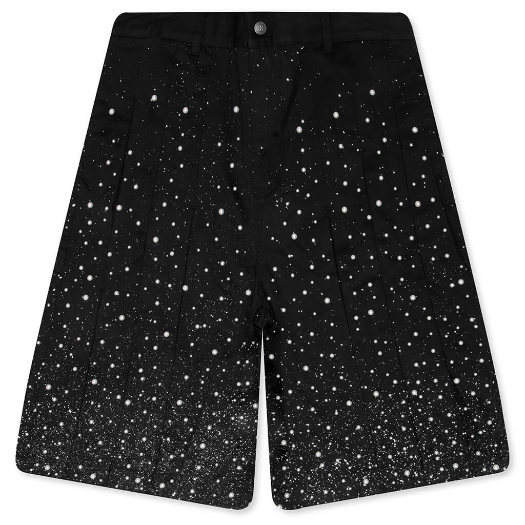 Pearl Pleated Wide Shorts - Black