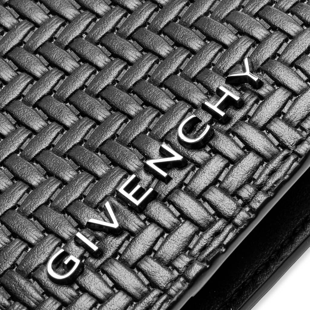 Braided Effect Leather Card Holder - Black - Image 4