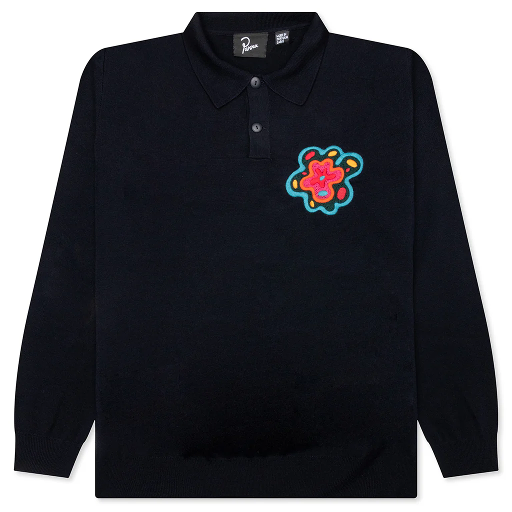 Flower Blob Knitted Polo Shirt - Midnight Blue