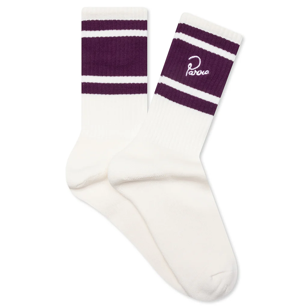 Signature Striped Crew Socks - Off White