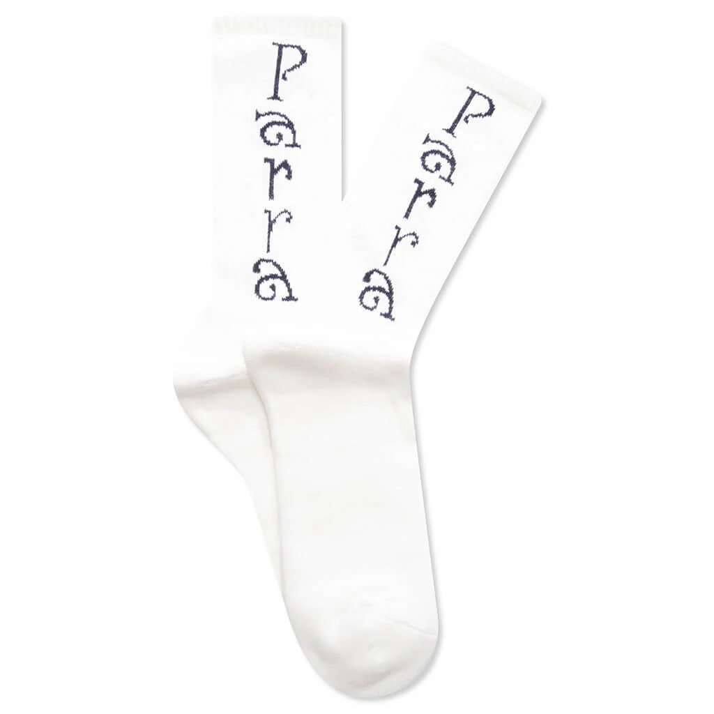 Weird Trad Logo Crew Socks - White