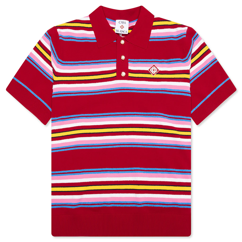 Oversized Striped Polo - Multi Dark Red