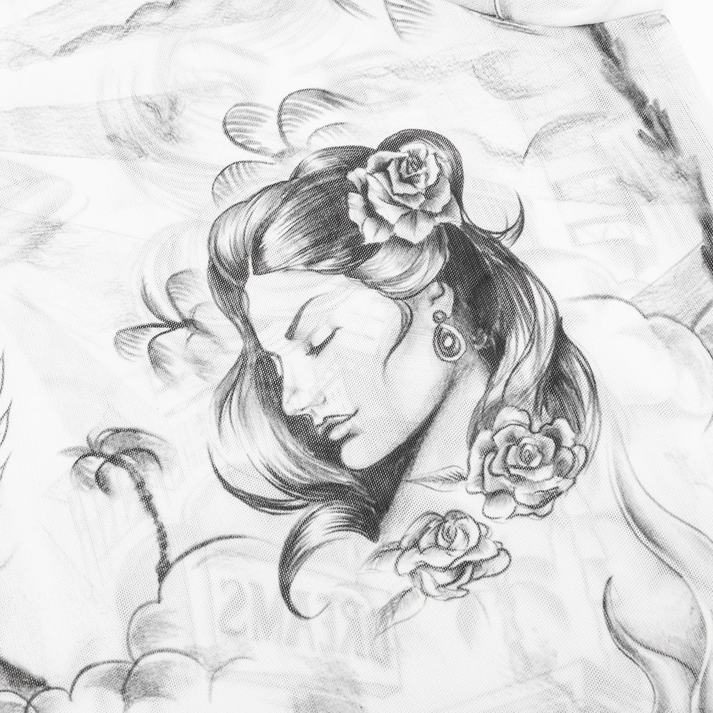 Short Sleeve Printed Crew Neck Mesh Top - Tattoo - Image 4