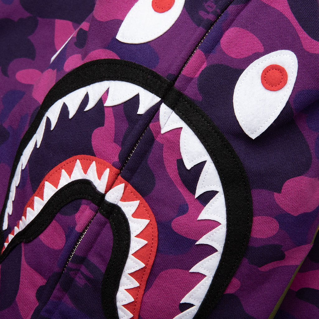 Color Camo Shark Full Zip Hoodie - Purple - Image 3