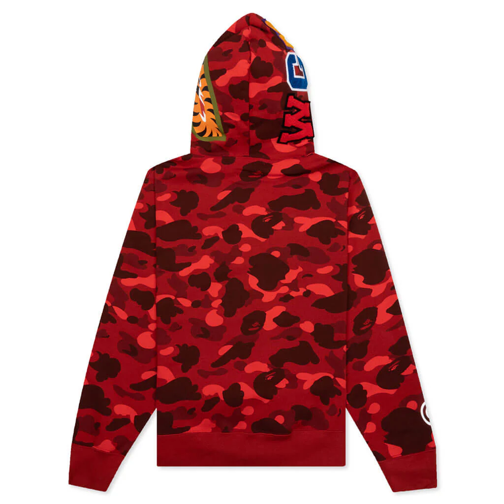 Color Camo Shark Full Zip Hoodie - Red - Image 2