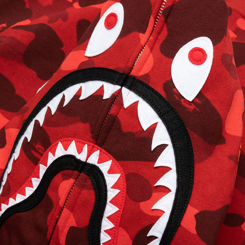 Color Camo Shark Full Zip Hoodie - Red - Image 3