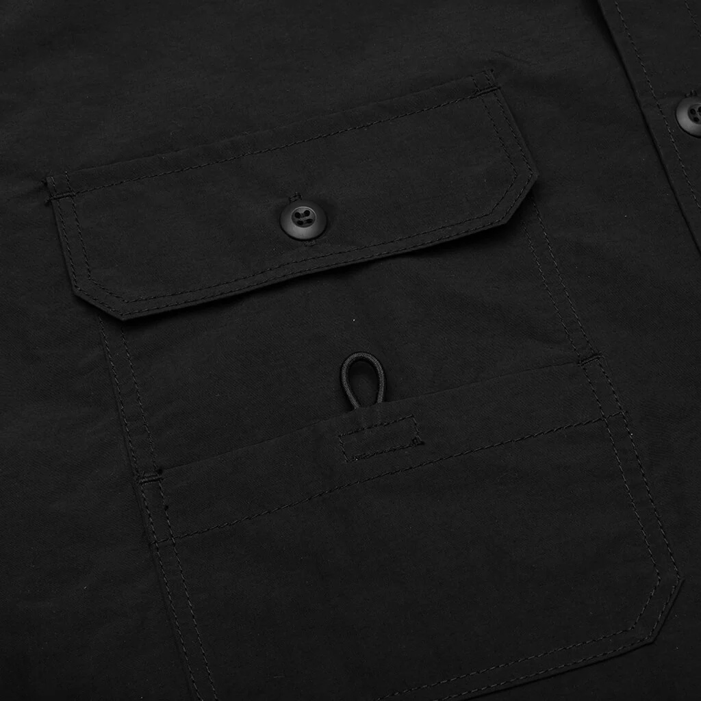 Curved Hem Nylon Short Sleeve Shirt - Black - Image 3