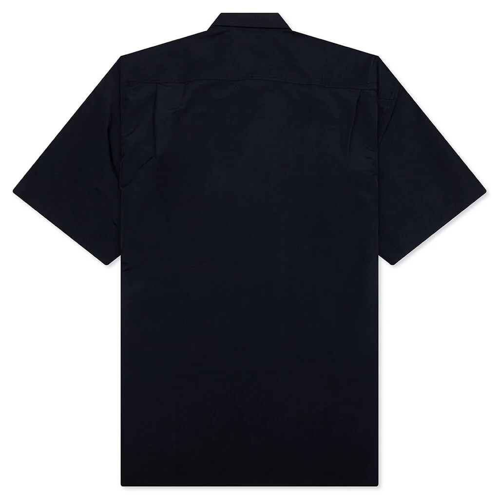 Curved Hem Nylon Short Sleeve Shirt - Navy/White - Image 2