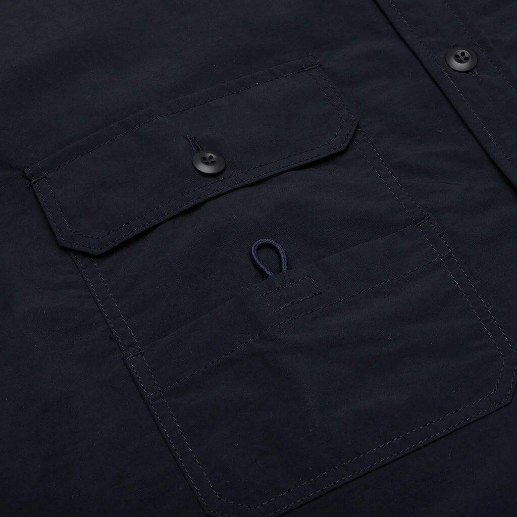 Curved Hem Nylon Short Sleeve Shirt - Navy/White - Image 4
