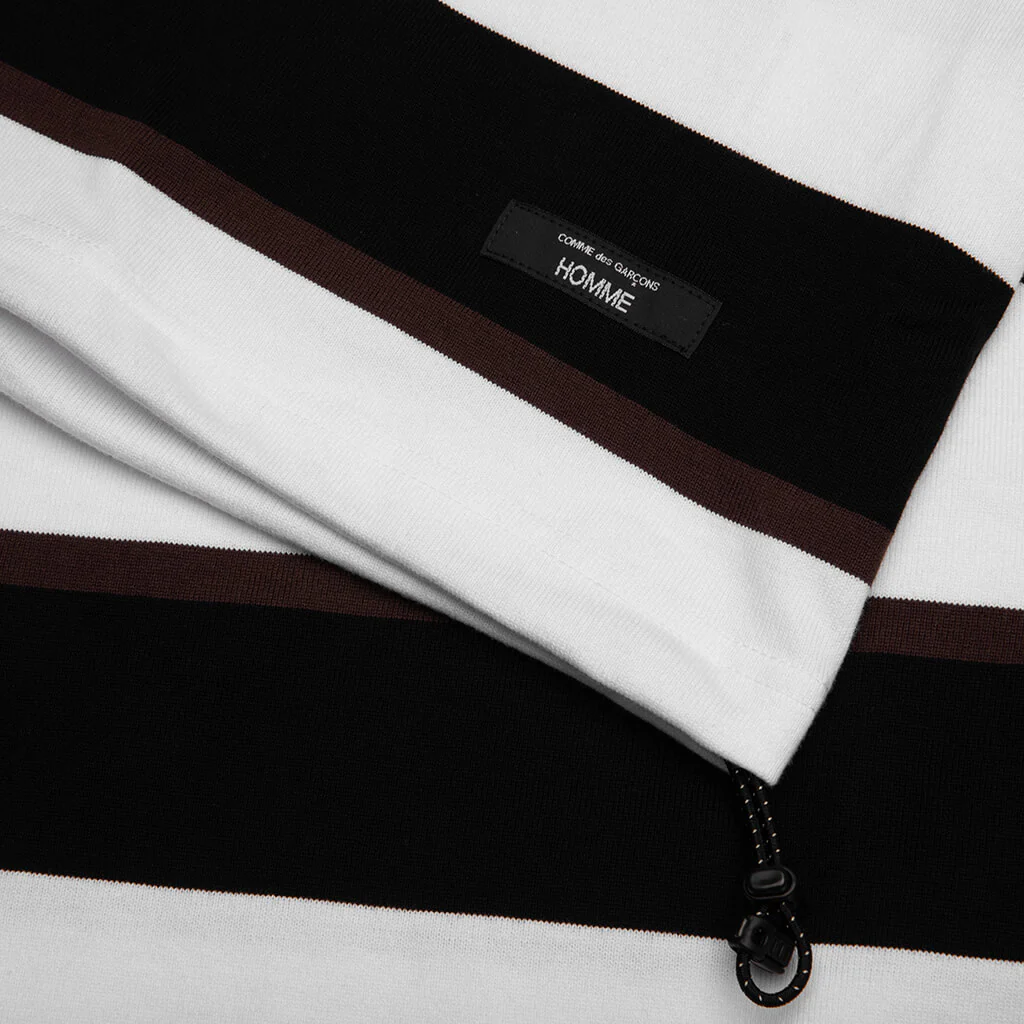 Cotton Jersey Multi Border T-Shirt - Black/Brown/White - Image 3