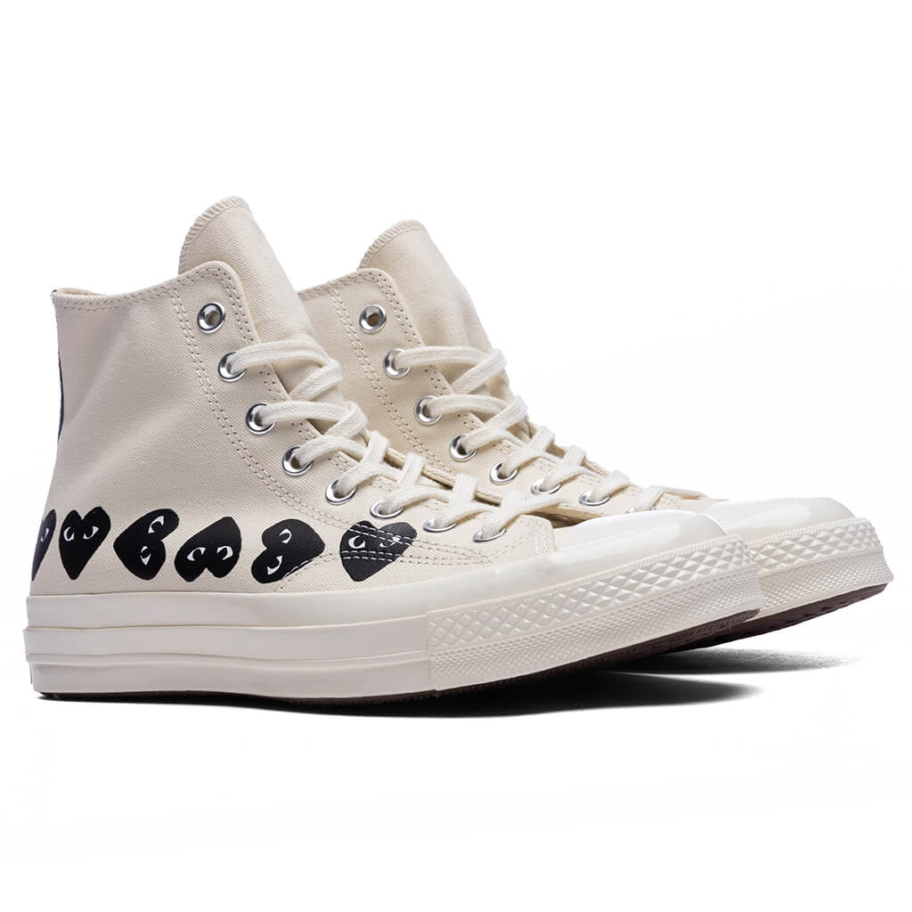 Converse x Comme Des Garcons PLAY All Star Chuck '70 Hi Multi Heart - Milk/Black - Image 2