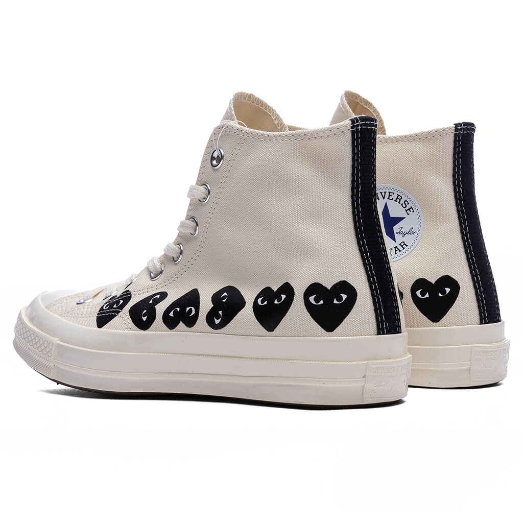 Converse x Comme Des Garcons PLAY All Star Chuck '70 Hi Multi Heart - Milk/Black - Image 3