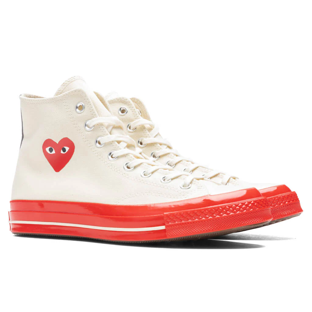 Converse x Comme Des Garcons PLAY All Star Chuck '70 Hi Red Sole - White - Image 2