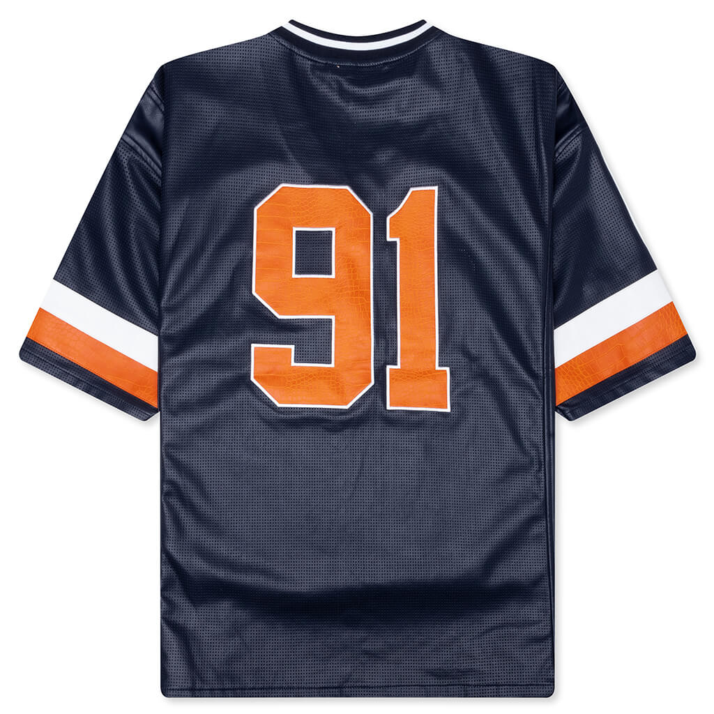 Stadium Leather V Neck Top - Navy - Image 2