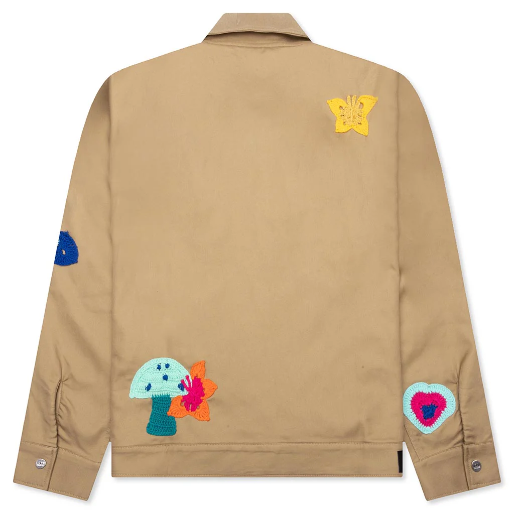 Crochet Patch Worker Jacket - Sand - Image 2