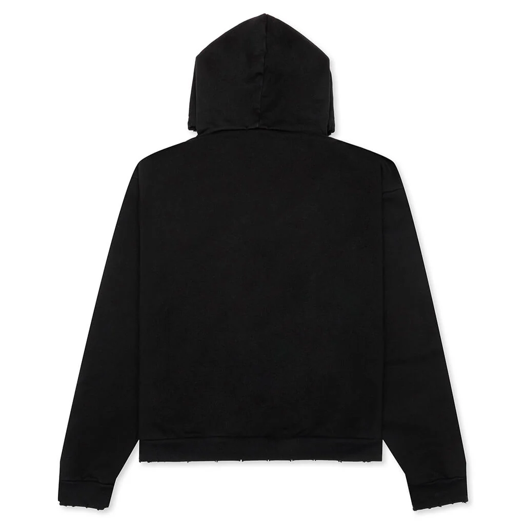 Distressed Hoodie Small Logo - Black - Image 2